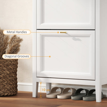 Farmhouse Narrow Shoe Cabinet | 2 Flip Drawers | Gold Handles | White | 96.7cm
