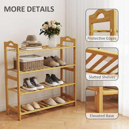 Freestanding Bamboo Shoe Rack, 4-Tier Shoe Shelf Stand for Hallway, Living Room, Bedroom, Natural Wood Finish