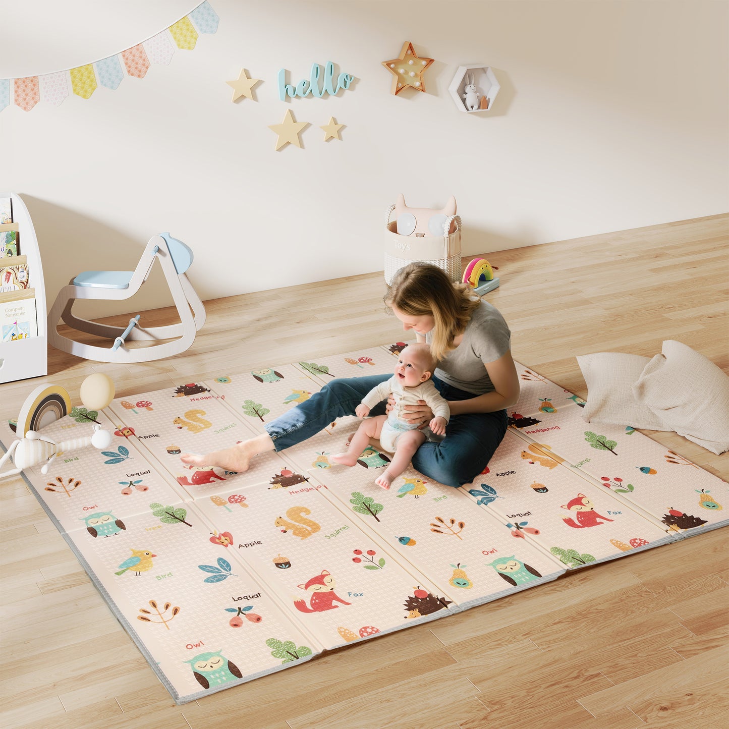 AIYAPLAY Foldable Baby Play Mat Double-Sided, Reversible Foam Soft Crawling Mat for Toddlers, for Bedroom, Nursery and Playroom