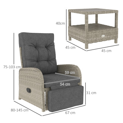 Outsunny 2 Seater Patio Rattan Wicker Chaise Lounge Sofa Set w/ Cushion for Patio Garden Porch, Grey