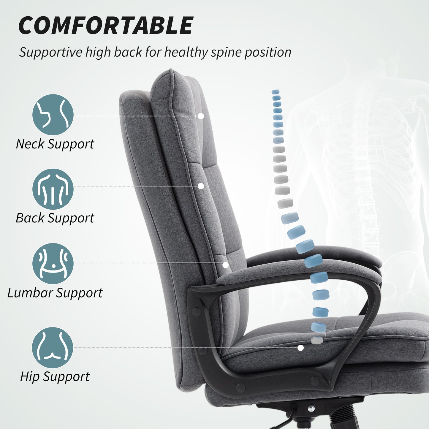 Double Padded Linen-Look Office Chair - Charcoal Grey/ Light Grey