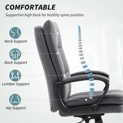 Double Padded Linen-Look Office Chair - Charcoal Grey/ Light Grey