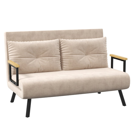 Click Clack Sofa Bed, Convertible 2 Seater Sofa Couch with 2 Cushions, for Living Room, Bedroom, Beige