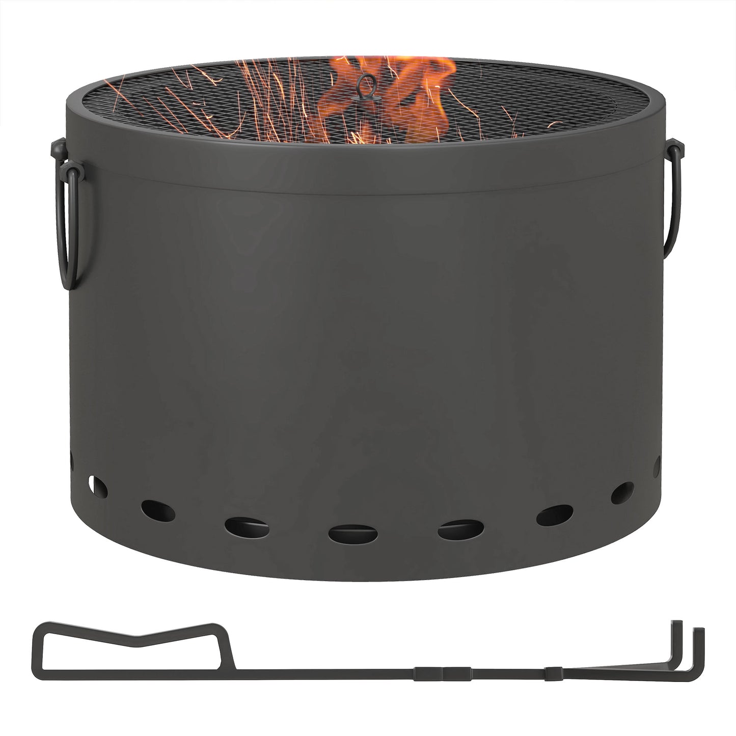 Smokeless Fire Pit, 38cm Portable Wood Burning Firepit with Spark Screen, Low Smoke Camping Bonfire Stove for Garden Patio Picnic, Dark Grey