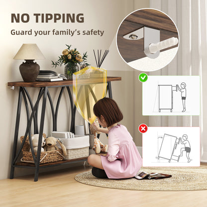 Narrow Console Table, Industrial 2-Tier Sofa Table with Metal Frame for Entryway, Living Room, 120x30x80cm, Rustic Brown