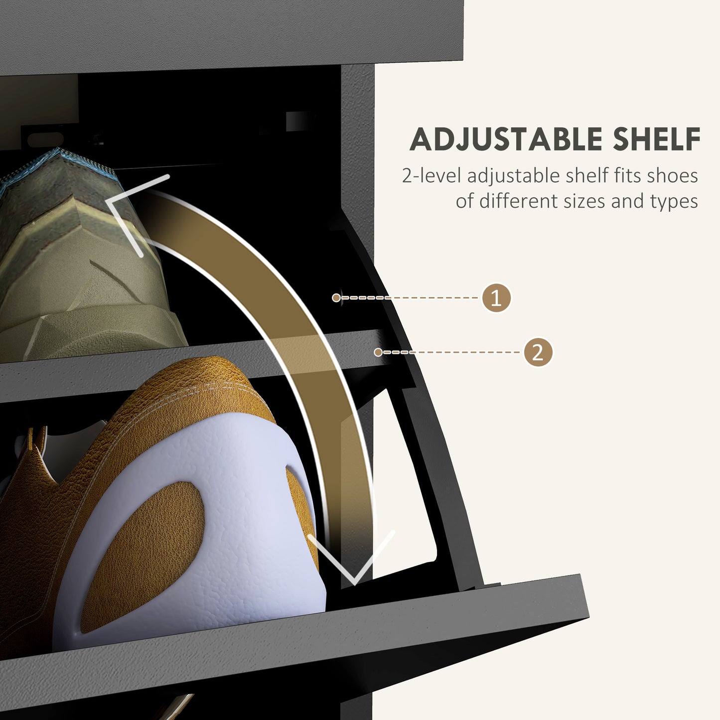 Narrow Shoe Storage with 2 Flip Drawers and Adjustable Shelves Shoe Cabinet Organiser for 12 Pairs of Shoes, Black