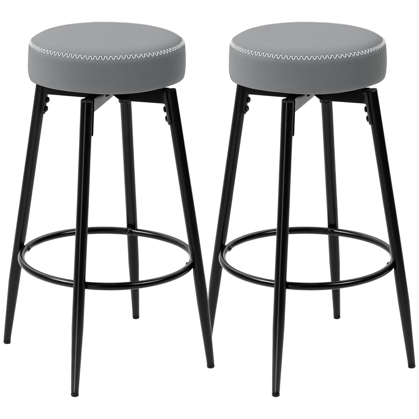 Set of Two Faux Leather Bar Stools - Green/Black - Grey/Black - Brown/Black