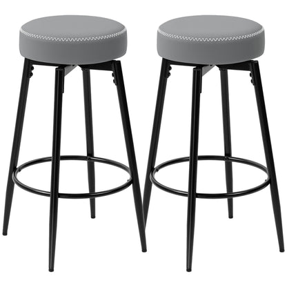 Set of Two Faux Leather Bar Stools - Green/Black - Grey/Black - Brown/Black