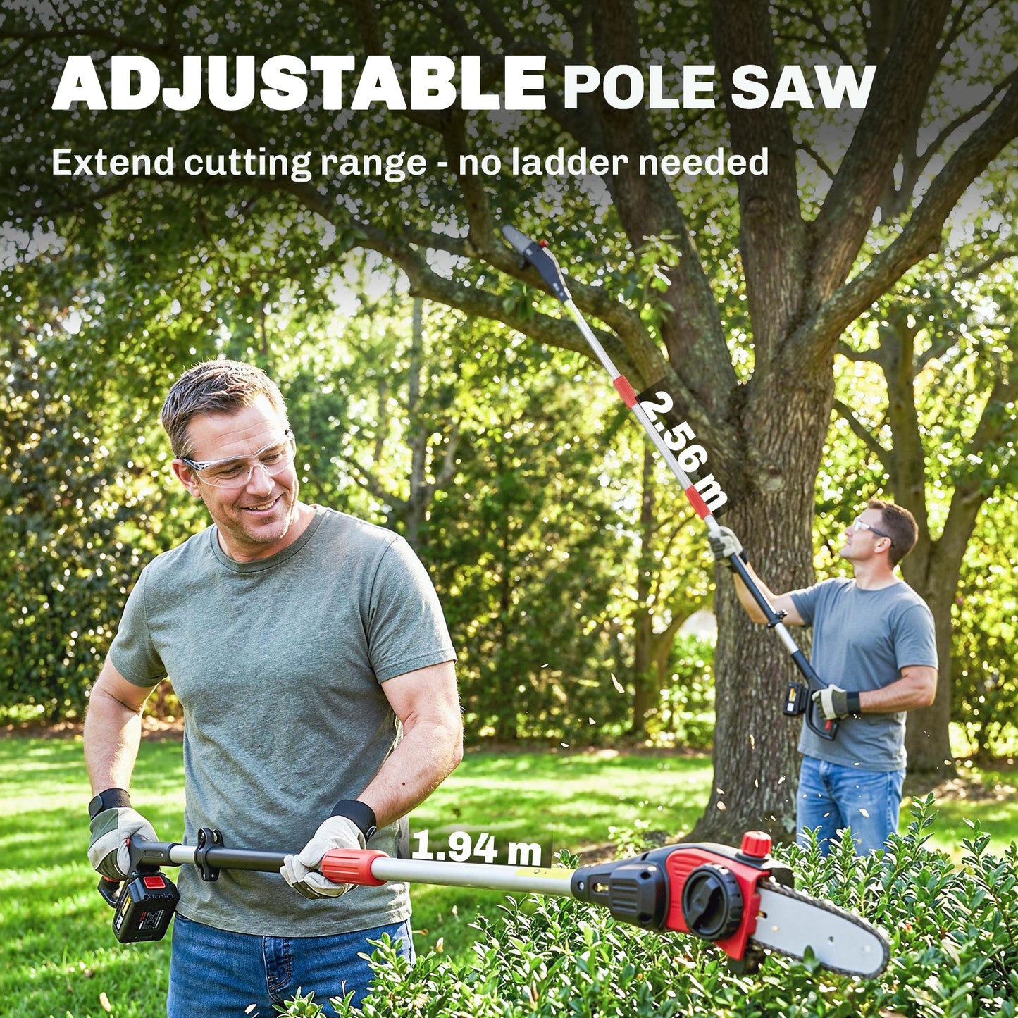 Outsunny 18V 8" Cordless Long Handled Pole Electric Chainsaw, 1.94m/2.56m with 2 x 4.0Ah Batteries, Charger, Auto Lubrication