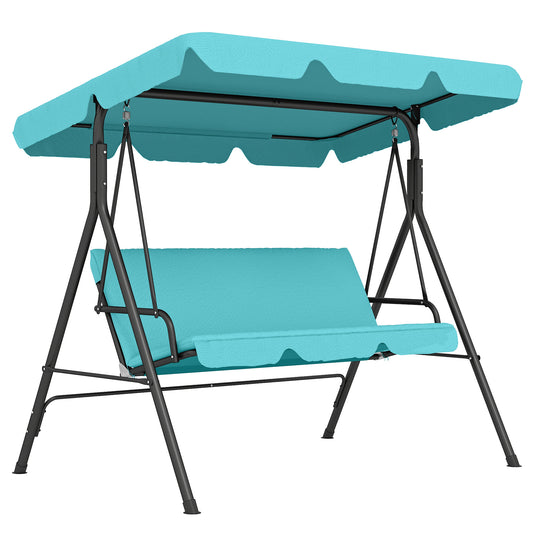 Three-Seater Garden Swing Chair, with Adjustable Canopy - Blue