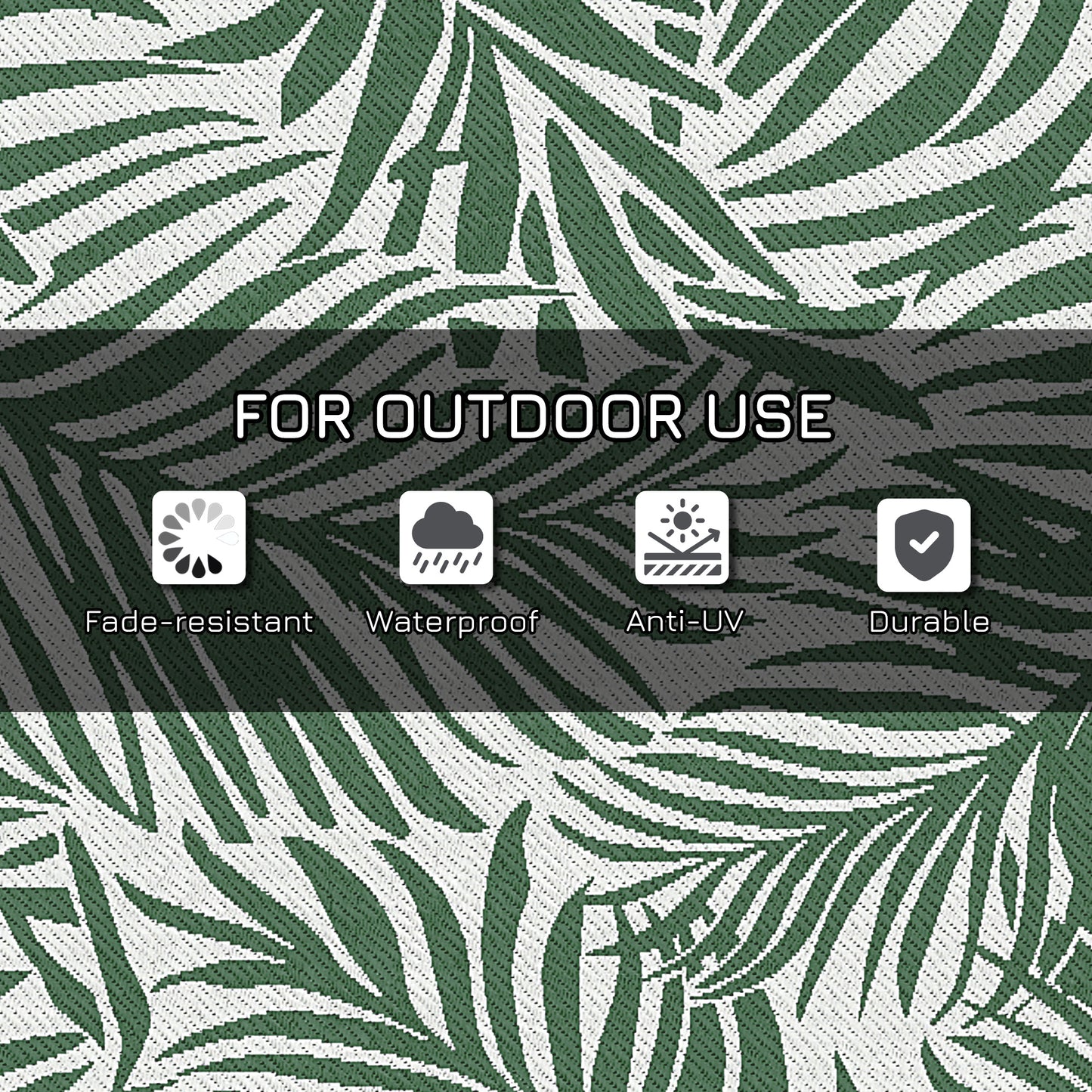 Reversible Outdoor Rug | Waterproof | UV-Resistant Polypropylene 310g | Green Leaves Design | Foldable | 152x243cm | Green & White | Patio Garden Camping Beach RV Campervan