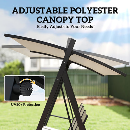 3-Seater Garden Swing Chair | UPF50+ Tilting Canopy | Breathable Texteline Seat | Powder-Coated Frame | 360kg Capacity | 188x130x183cm | Cream