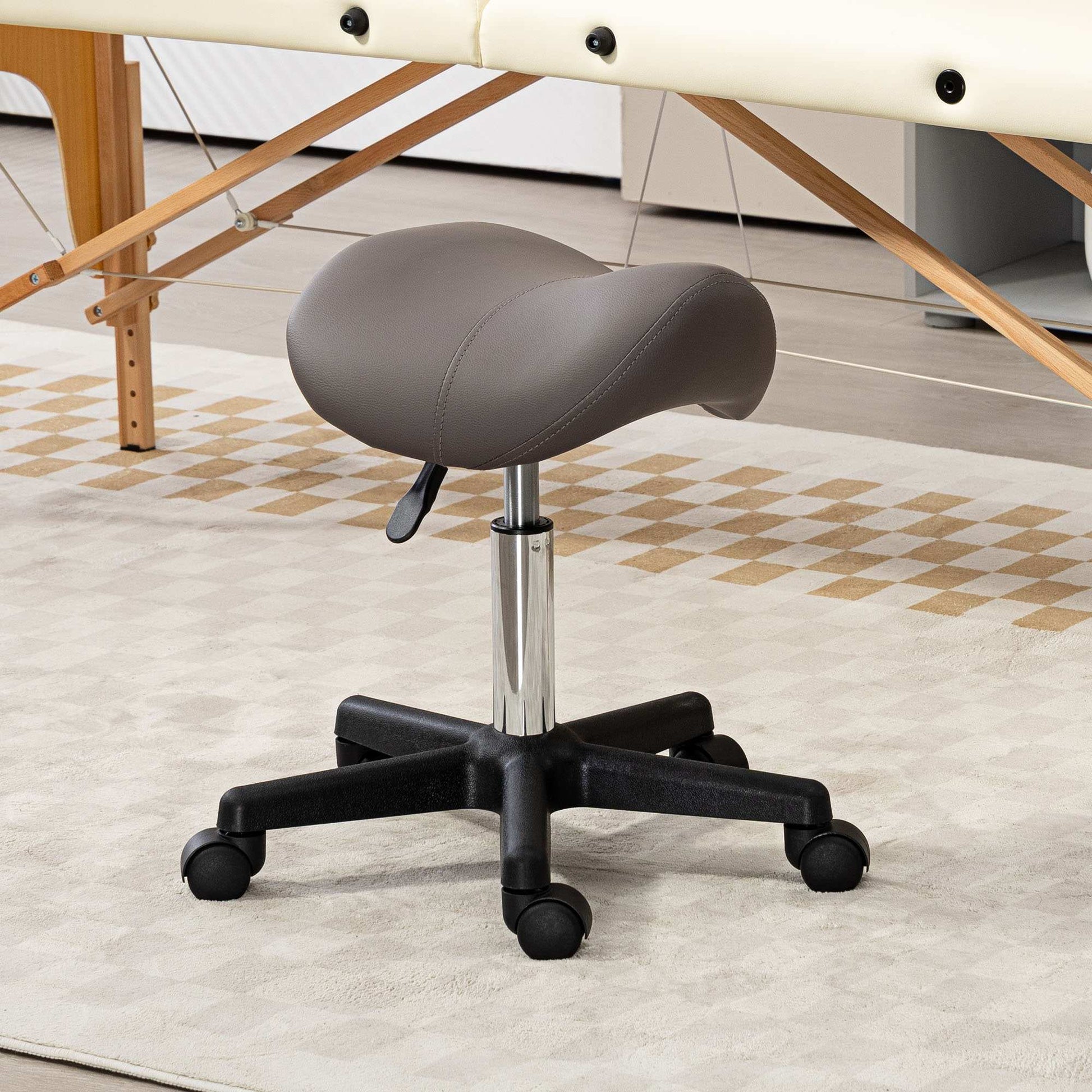 Saddle Stool, PU Leather Adjustable Rolling Salon Chair with Steel Frame for Massage, Spa, Beauty And Tattoo
