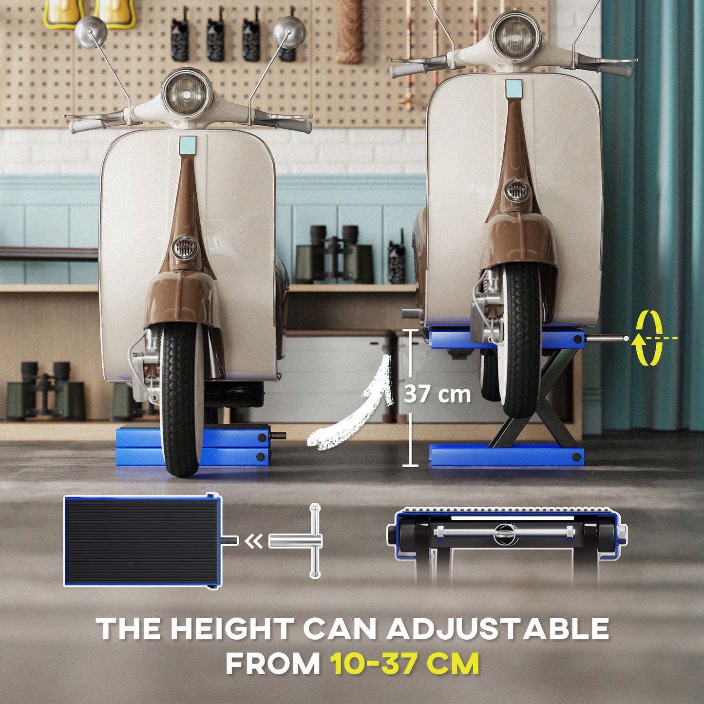 500KG Motorcycle Scissor Lift Jack, Height Adjustable Motorbike Stand with Anti-Slip Wide Deck, Heavy Duty Steel Motorbike Repair Lift