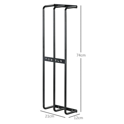 Towel Rail Wall Mounted Metal Rack Holder Organiser Holds Up to 6 Large Size (160 x 100cm) Rolled Towels, 3 Bar Towel Storage for Bathroom - Black
