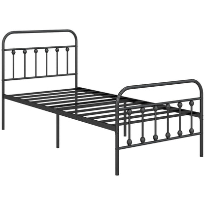 3ft Single Platform Bed Frame with Underbed Storage Tall Headboard Steel Slat No Box Spring Needed Easy Assembly Black