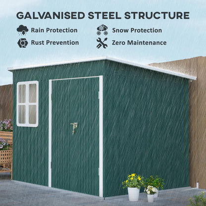 8.5 x 6ft Storage Shed Galvanised Steel Garden Shed, Metal Shed W/ Foundation Kit, Window, Lockable Wide Doors, Air Vents for Outdoor, Green