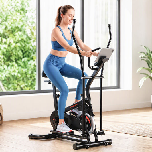 SPORTNOW 2-in-1 Elliptical Cross Trainer & Exercise Bike | 6kg Flywheel & Adjustable Friction Resistance | 5-Level Seat | Bluetooth App Support & LCD | Black