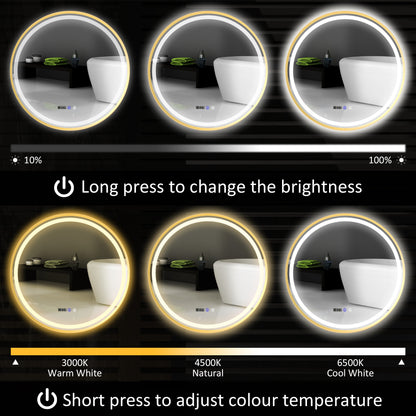 Round Bathroom Mirror with LED Lights, 800mm Backlit Illuminated Bathroom Mirror, Dimmable Wall Mounted Vanity Mirror with Demister Pad, Touch Switch, Gold Tone