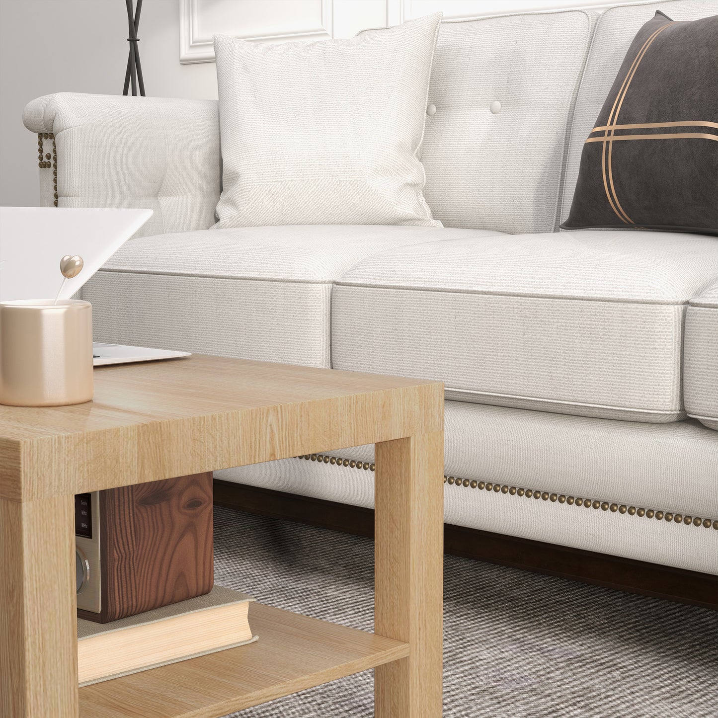 2-Tier Coffee Table with Storage Shelf, Rectangular Centre Table for Living Room, Home Office, Natural Wood Finish