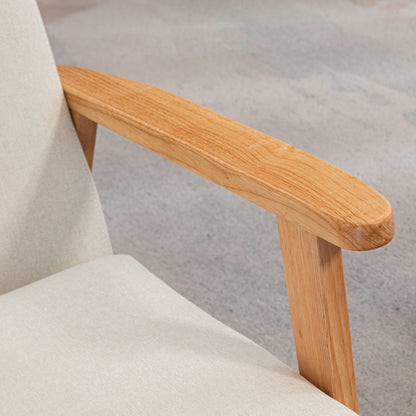 Fabric Accent Chair for Living Room, Arm Chair with Rubber Wood Frame and Padded Cushion, Cream White