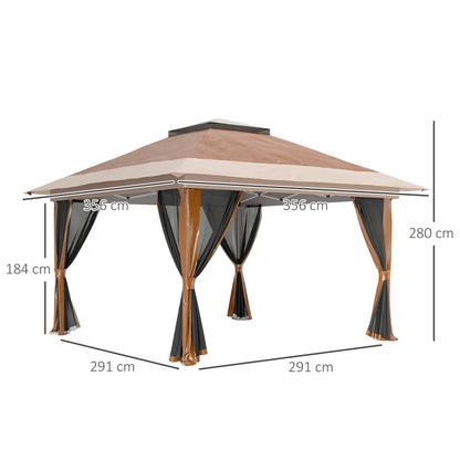 3.6x3.6m Pop-Up Gazebo | UPF50+ Oxford Fabric | Removable Mesh Walls | 3-Height Adjustment 260-280cm | 8 Drainage Holes | 4 Guy Ropes, 12 Ground Stakes & 4 Sandbags | Wheeled Carry Bag | Fits 8-12 People | Brown