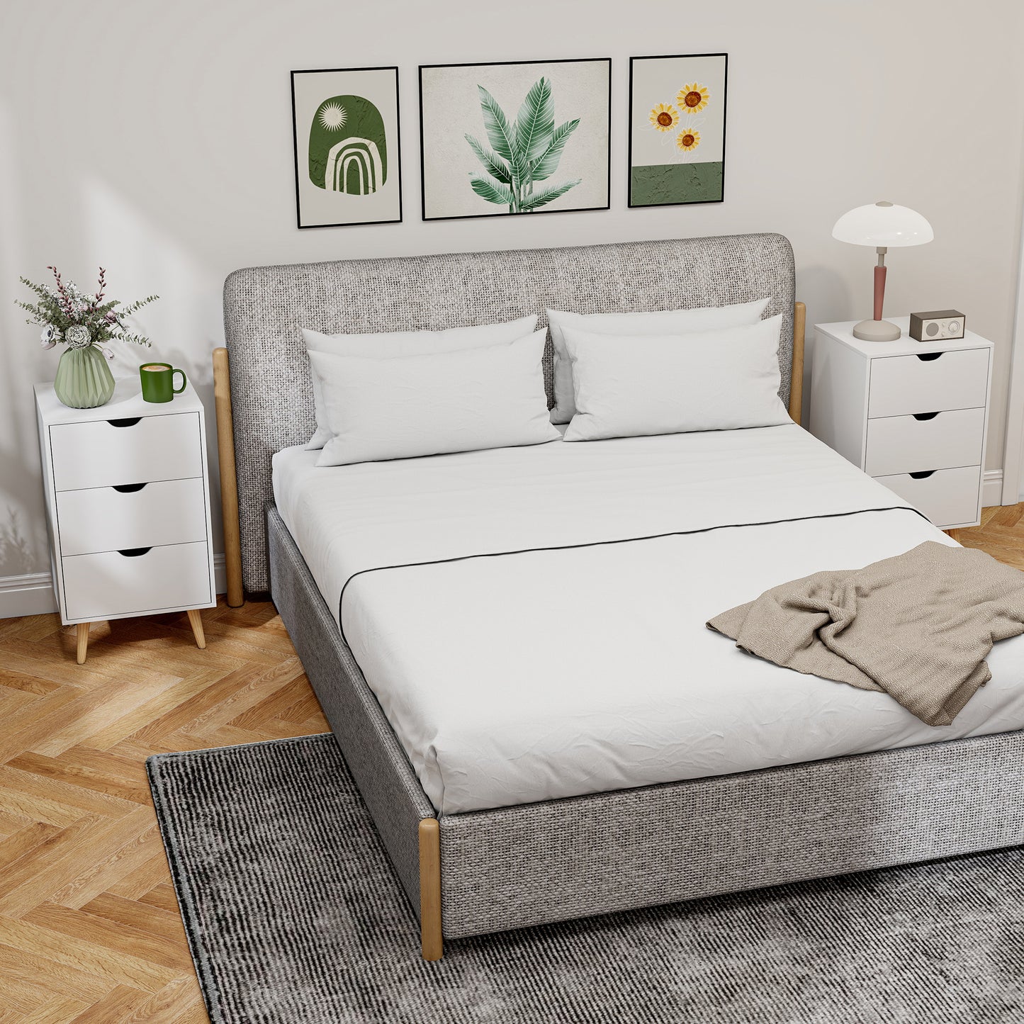Set of 2 Bedside Tables | 3 Drawer Nightstand | Pine Legs | White