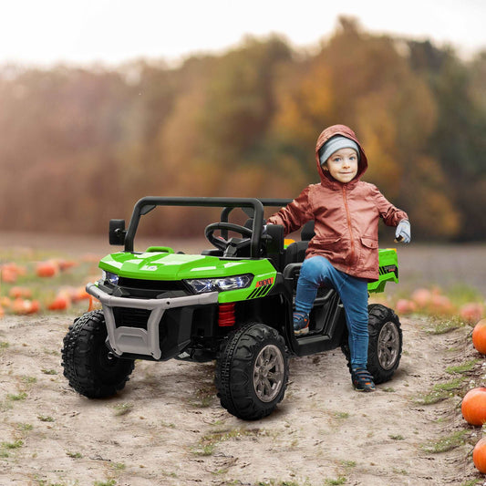 12V Two-Seater Kids Electric Ride-On Car, with Electric Bucket, Remote Control - Green