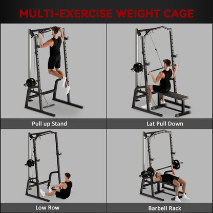 SPORTNOW Power Cage Rack with 15-Level Squat Rack, Cable Crossover Machine Pulley System, Pull up Stand and Push up Stand