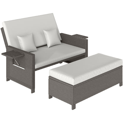 Rattan Chill Out Day Bed, with Footstool - Light Grey