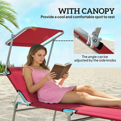 Set of 2 Folding Sun Loungers | 4 Position Adjustable Back | Oxford Fabric | Powder Coated Steel | Portable | 120kg | Red