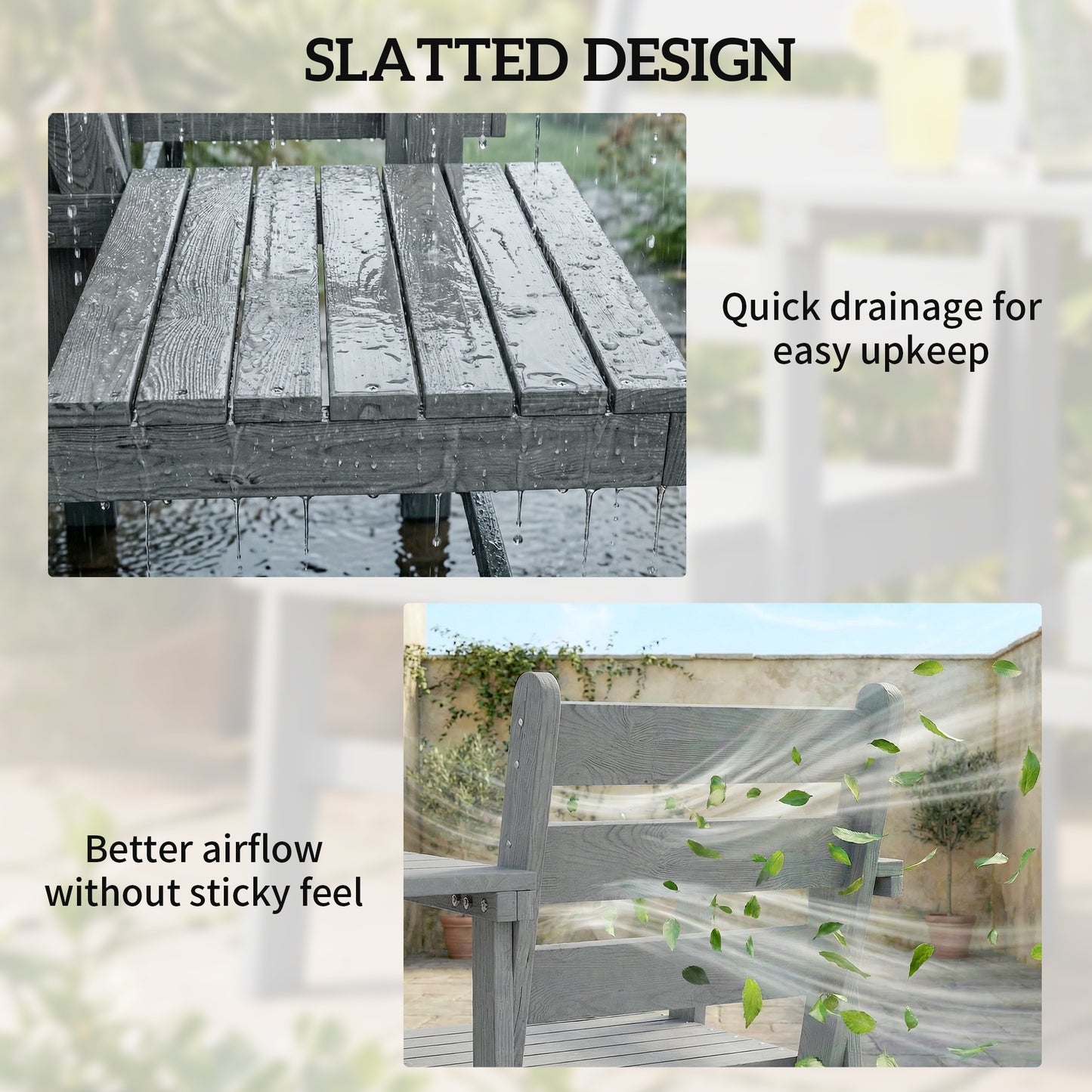 Wooden Jack & Jill Garden Loveseat | Integrated Centre Table | Embossed Fir Wood | Angled Backrest | Slatted | 300kg | 149x67x94cm | Grey