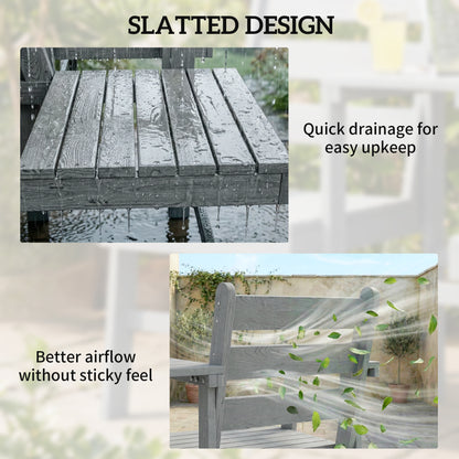 Wooden Jack & Jill Garden Loveseat | Integrated Centre Table | Embossed Fir Wood | Angled Backrest | Slatted | 300kg | 149x67x94cm | Grey