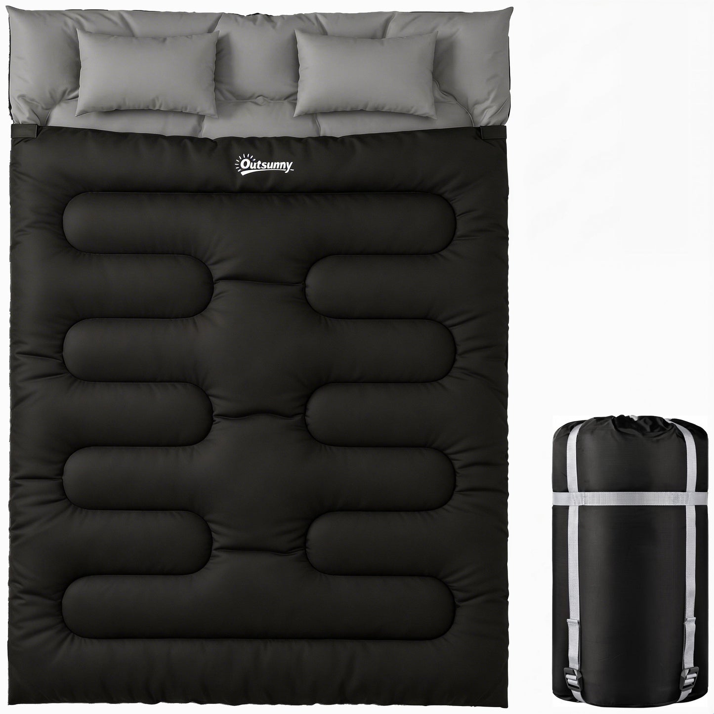 Outsunny Double Sleeping Bag with 2 Pillows, 220 x 160 cm Extra-Large Sleeping Bag for Adults