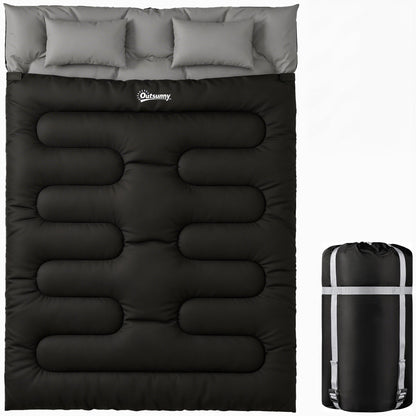Outsunny Double Sleeping Bag with 2 Pillows, 220 x 160 cm Extra-Large Sleeping Bag for Adults