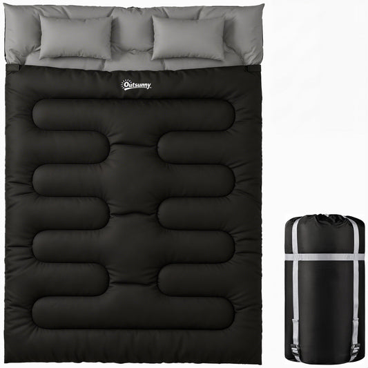 Outsunny Double Sleeping Bag with 2 Pillows, 220 x 160 cm Extra-Large Sleeping Bag for Adults