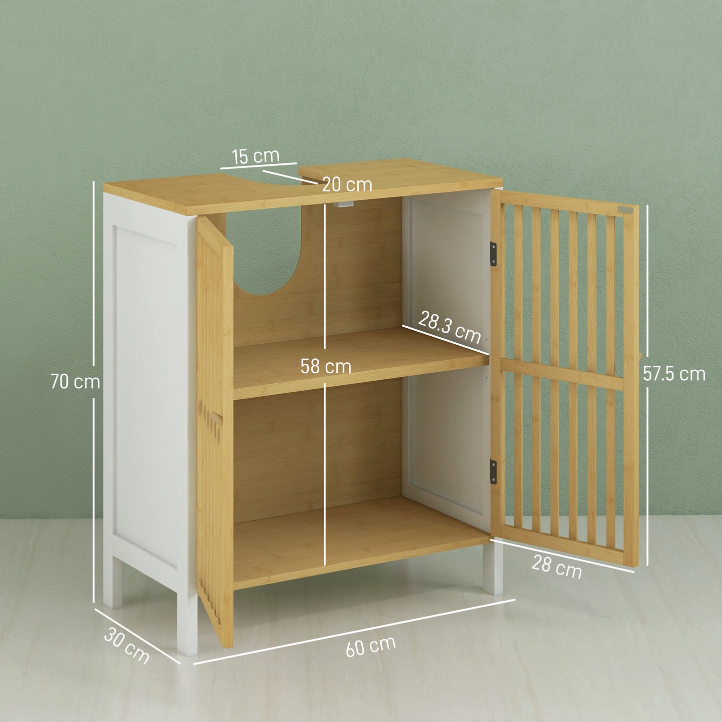 Bamboo-Blend Retro Vintage Style Cut-Out Under Sink Cabinet