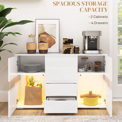 LED Light Sideboard Unit Cabinet - High Gloss White