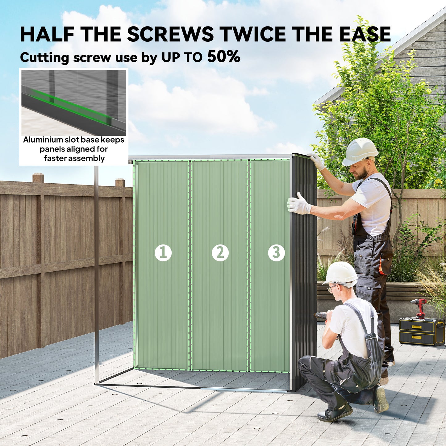 Galvanised Steel Garden Storage Shed | Aluminium Slot-Base Easy Assembly | 50% Fewer Screws | Sliding Door | Integrated Vents | 50kg/m² Snow Load | 159x106x181cm | 1.37m² | Dark Grey