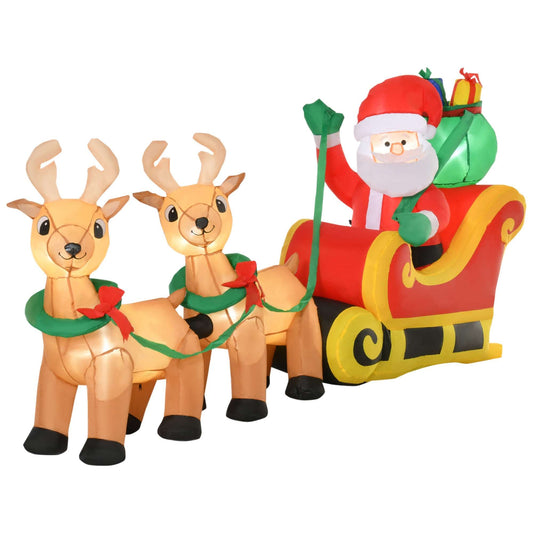 1.1m Christmas Inflatable Santa Claus on Sleigh, LED Lighted for Home Indoor Outdoor Garden Lawn Decoration Party Prop