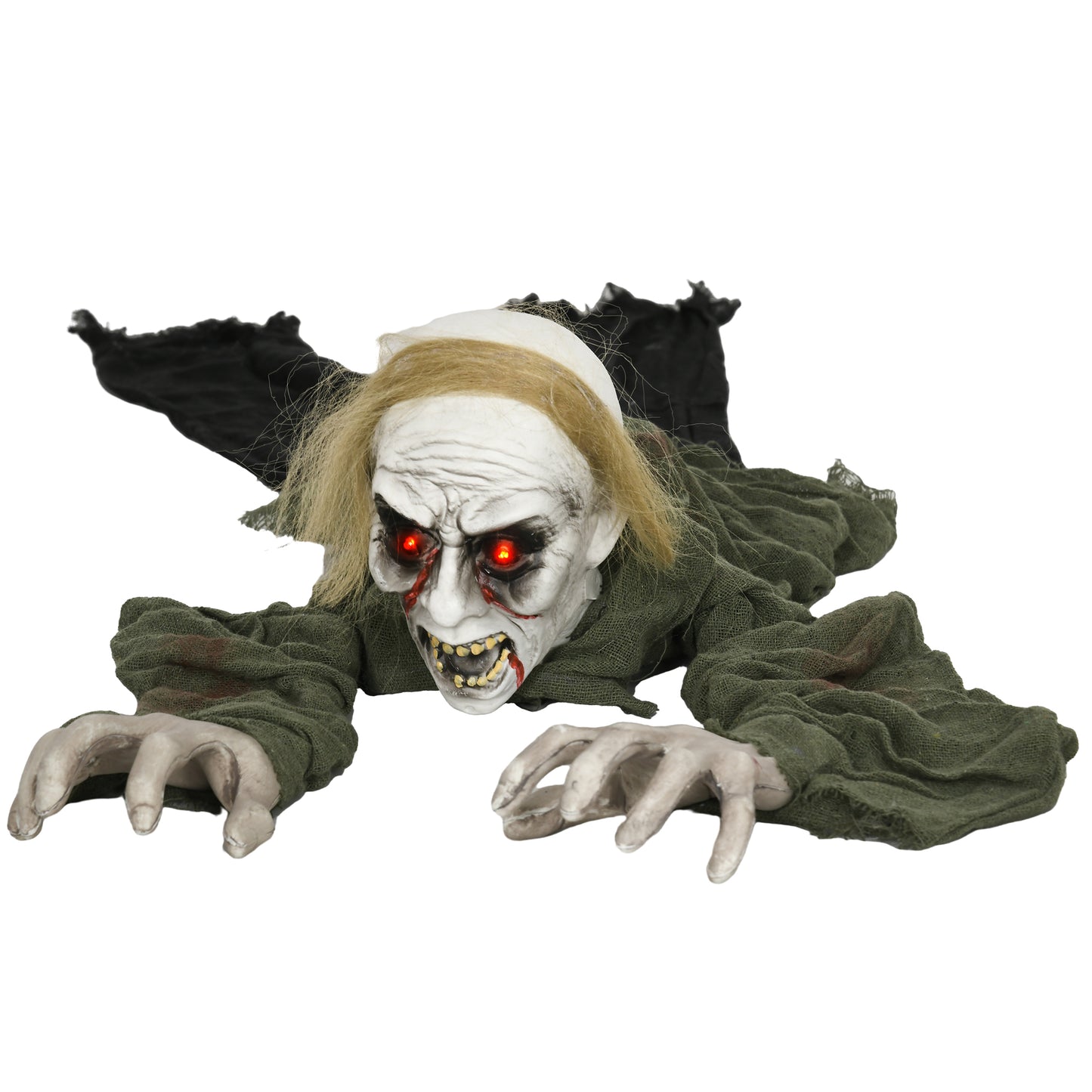 167 cm Outdoor Halloween Decoration Crawling Zombie, Animated Prop Decor with Sound Activated, Light Up Eyes