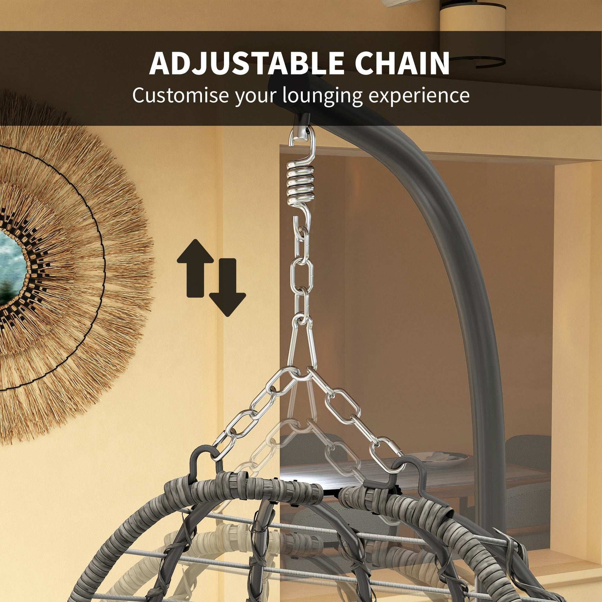 Rattan Hanging Egg Chair, Foldable Wicker Hammock Swing Chair with Cushion, Stand, Adjustable Height, Head Pillow, Steel Frame for Garden