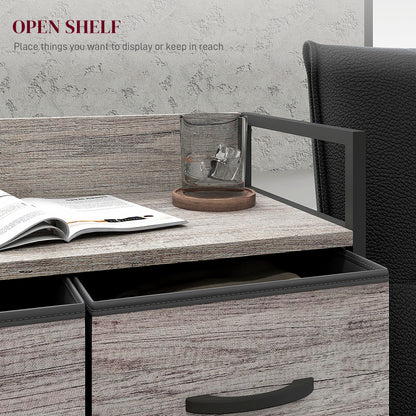 Retro Style Rustic Chest of Four Fabric Drawers - Grey Wood Effect