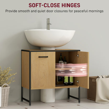 Bathroom Vanity Unit, Under Sink Storage Cabinet with Soft-Close Doors for Basin without or with Pedestal, Natural