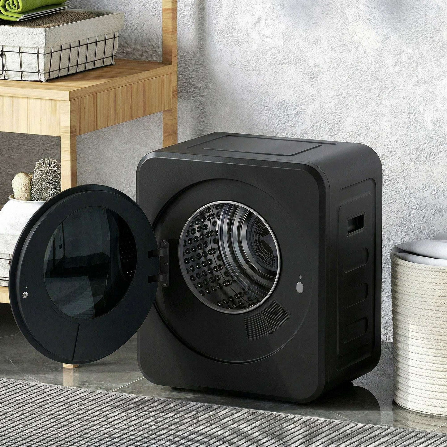 Vented Tumble Dryer, 4 kg Front Tumble Dryer with Stainless Steel Tub, 800W Compact Freestanding Black