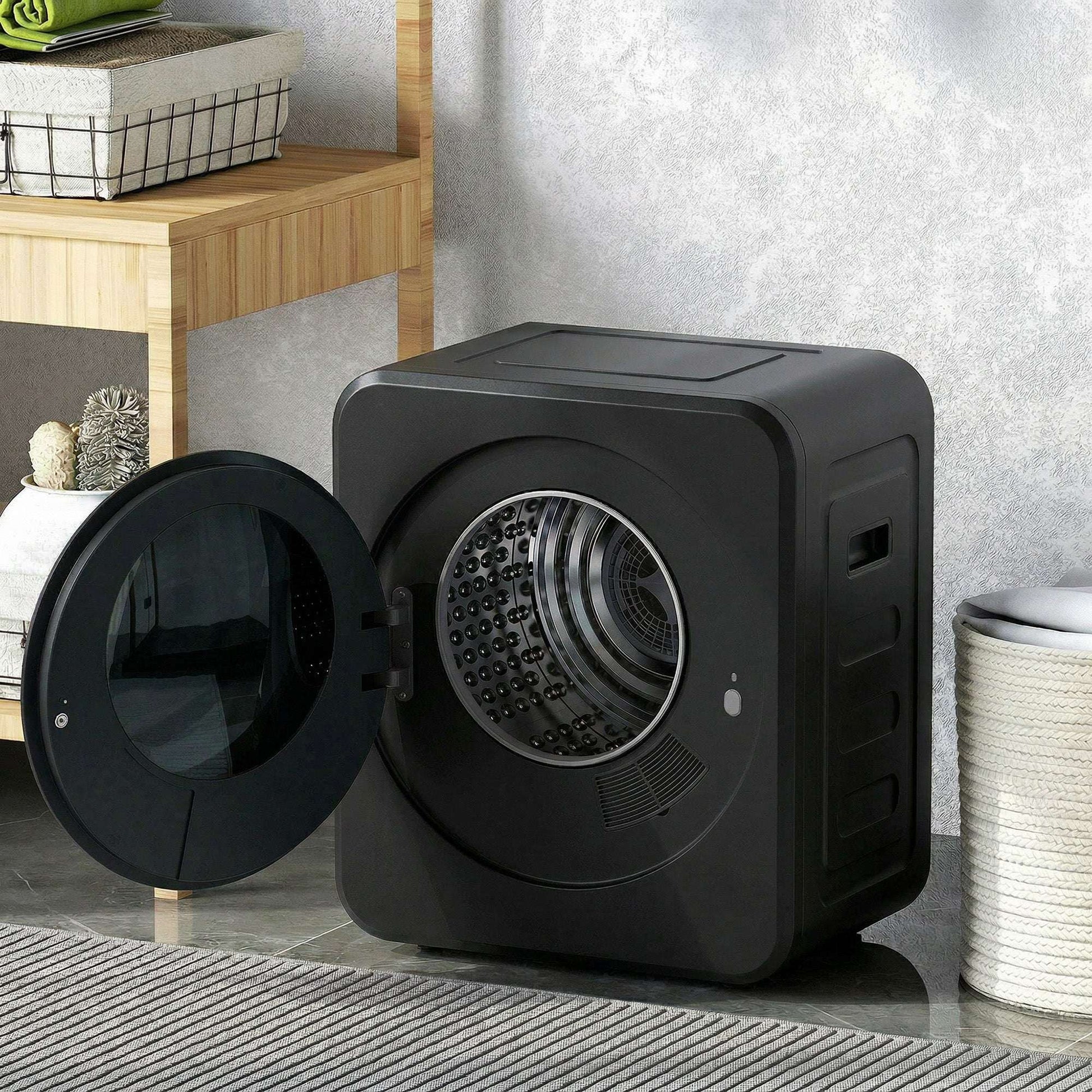 Vented Tumble Dryer, 4 kg Front Tumble Dryer with Stainless Steel Tub, 800W Compact Freestanding Black