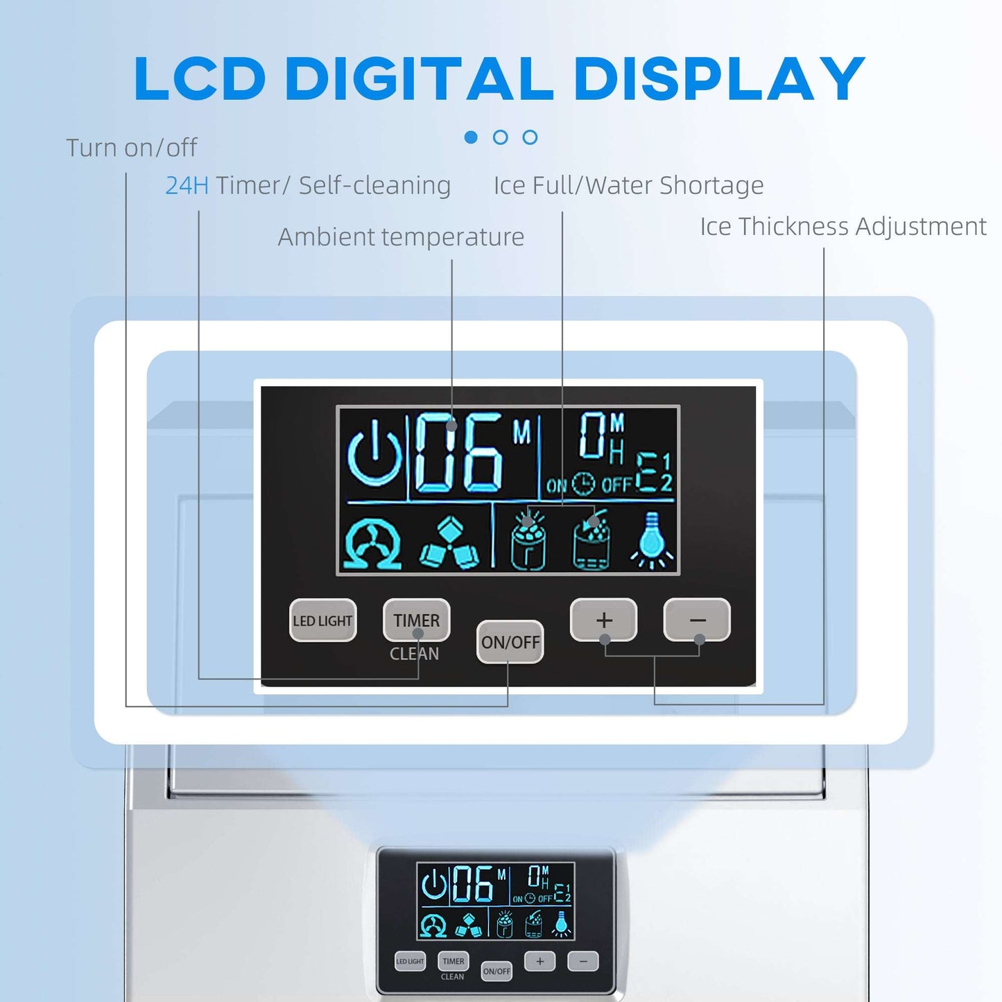 Commercial Industrial Ice Cube Maker Machine, Freestanding with Digital Control, Ice Scoop, Self-cleaning, 4kg Ice Storage, 30kg/24 Hours