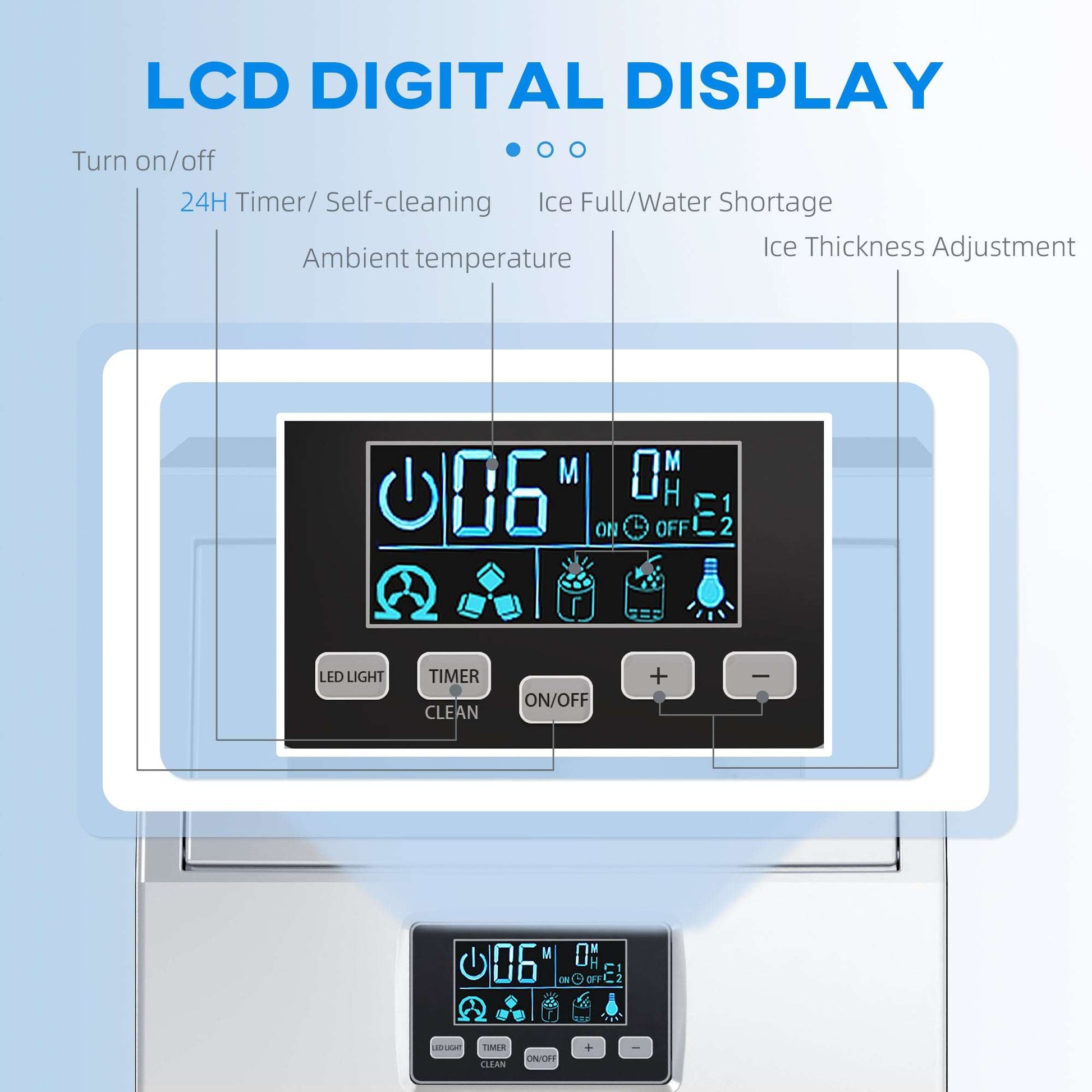 Commercial Industrial Ice Cube Maker Machine, Freestanding with Digital Control, Ice Scoop, Self-cleaning, 4kg Ice Storage, 30kg/24 Hours
