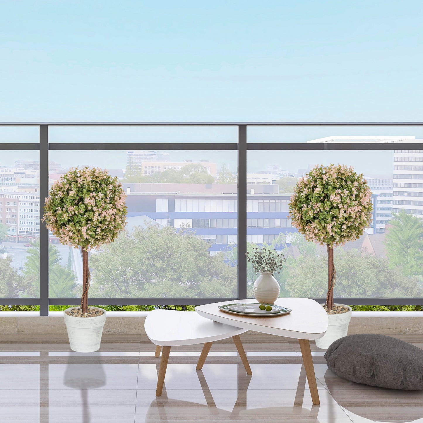 Set of 2 Decorative Artificial Plants, Murraya Flowers in Pot, Fake Plants for Home Indoor outdoor Decor, 60cm, Cream White