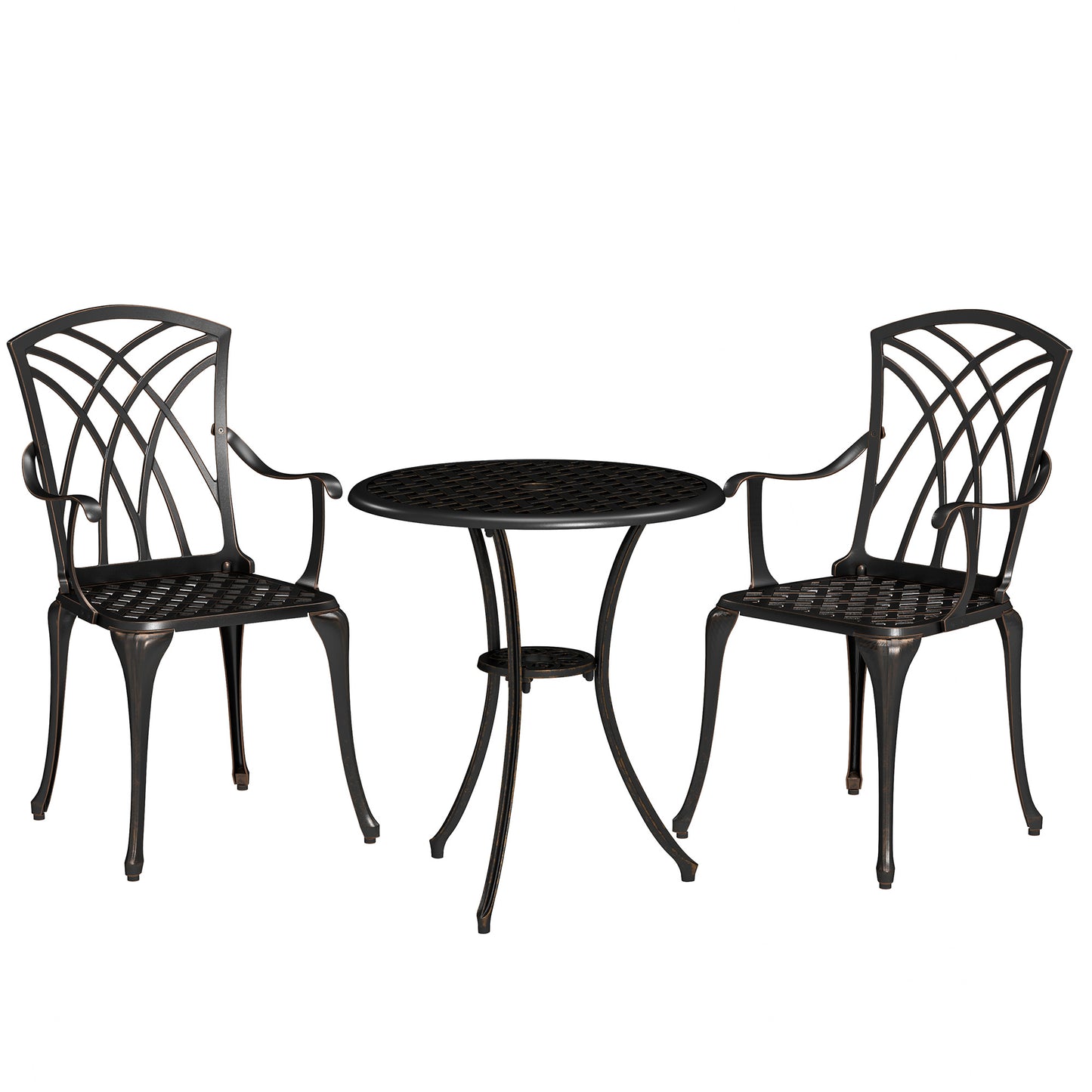 Outsunny 3 Pieces Garden Dining Set for 2, Cast Aluminium Outdoor Garden Furniture Dining Set with 2 Armchairs and Round Table
